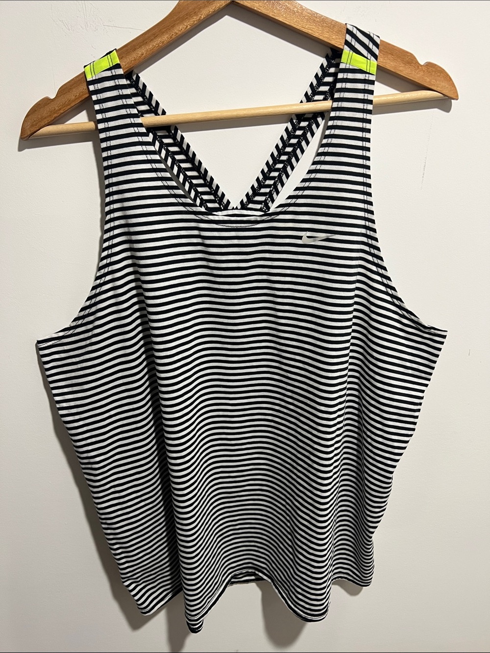Nike Black & White Striped Tank with Neon Yellow Strap Accents Size XL